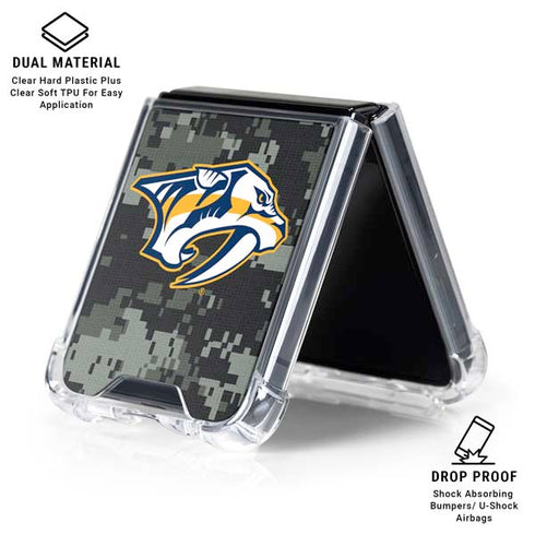 NHL Nashville Predators Camo Galaxy Z Flip6 Clear Case